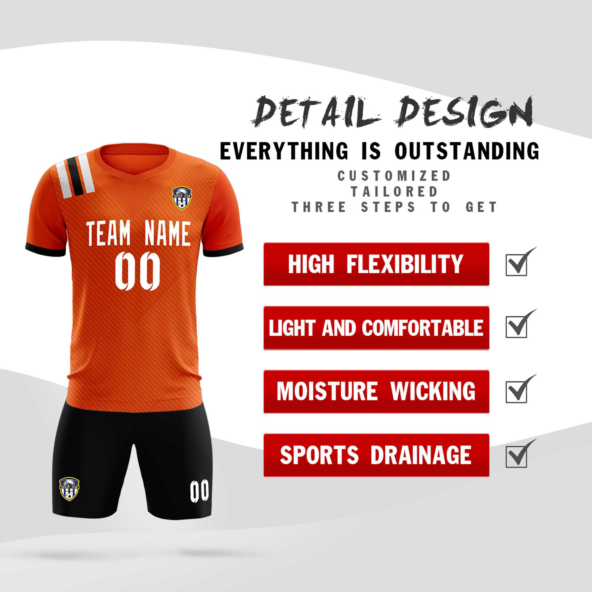 Custom Orange Striped Sportswear Soccer Tops/Sets Jersey For Adults