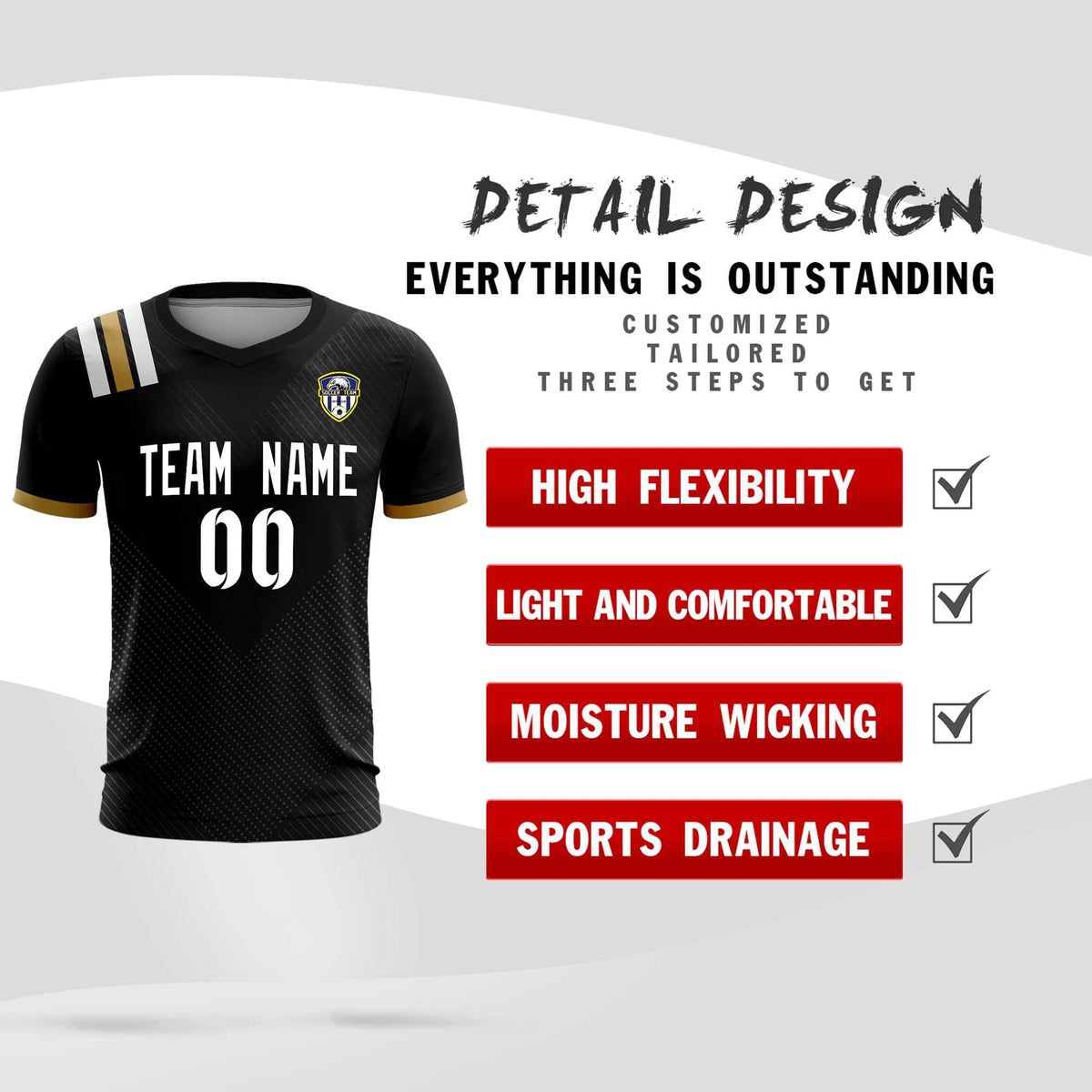 Custom Black Striped Sportswear Soccer Tops/Sets Jersey For Adults