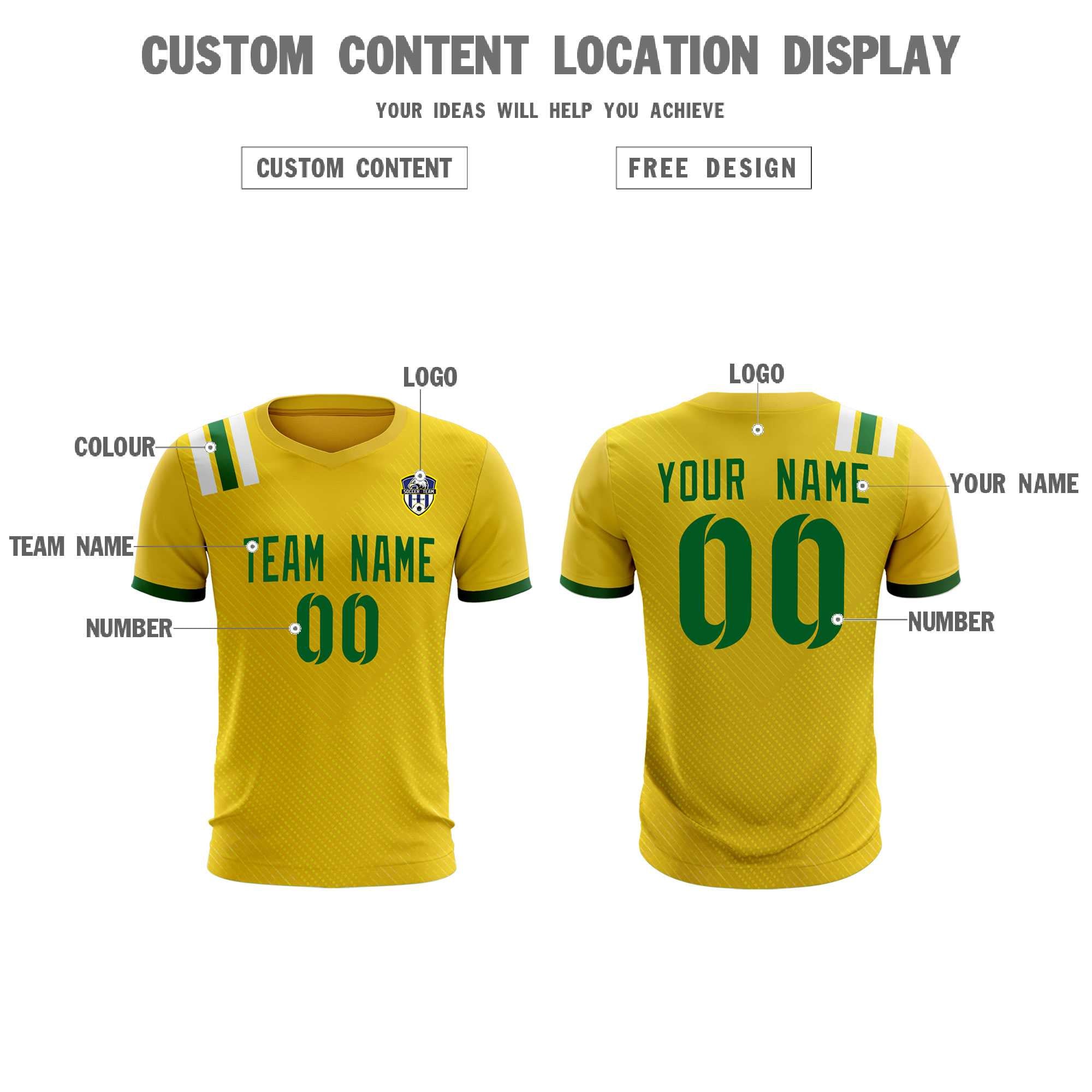 Custom Gold Striped Sportswear Soccer Tops/Sets Jersey For Adults