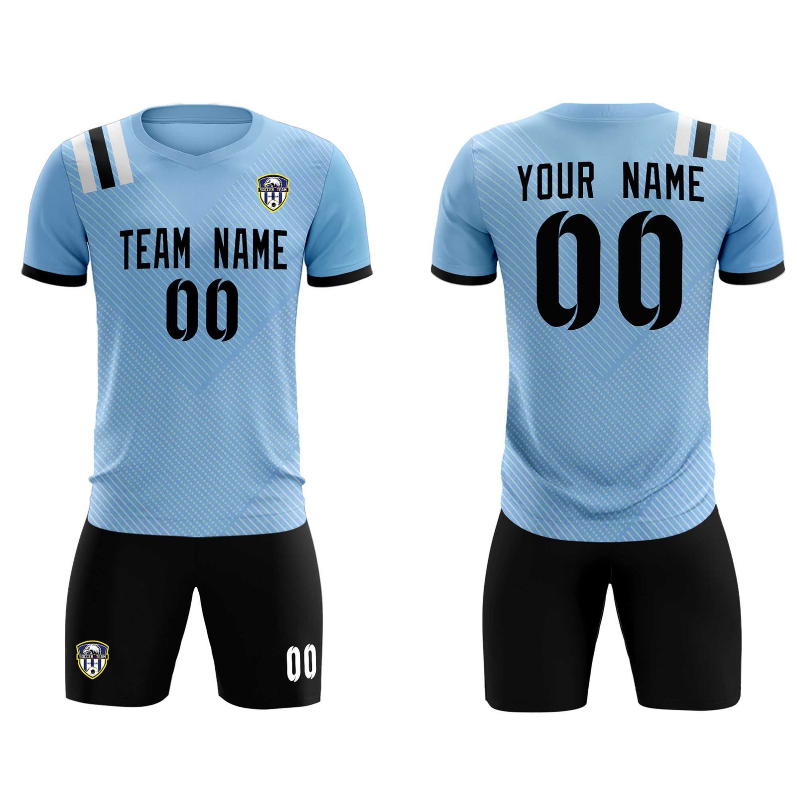Custom Light Blue Striped Sportswear Soccer Tops/Sets Jersey For Adults