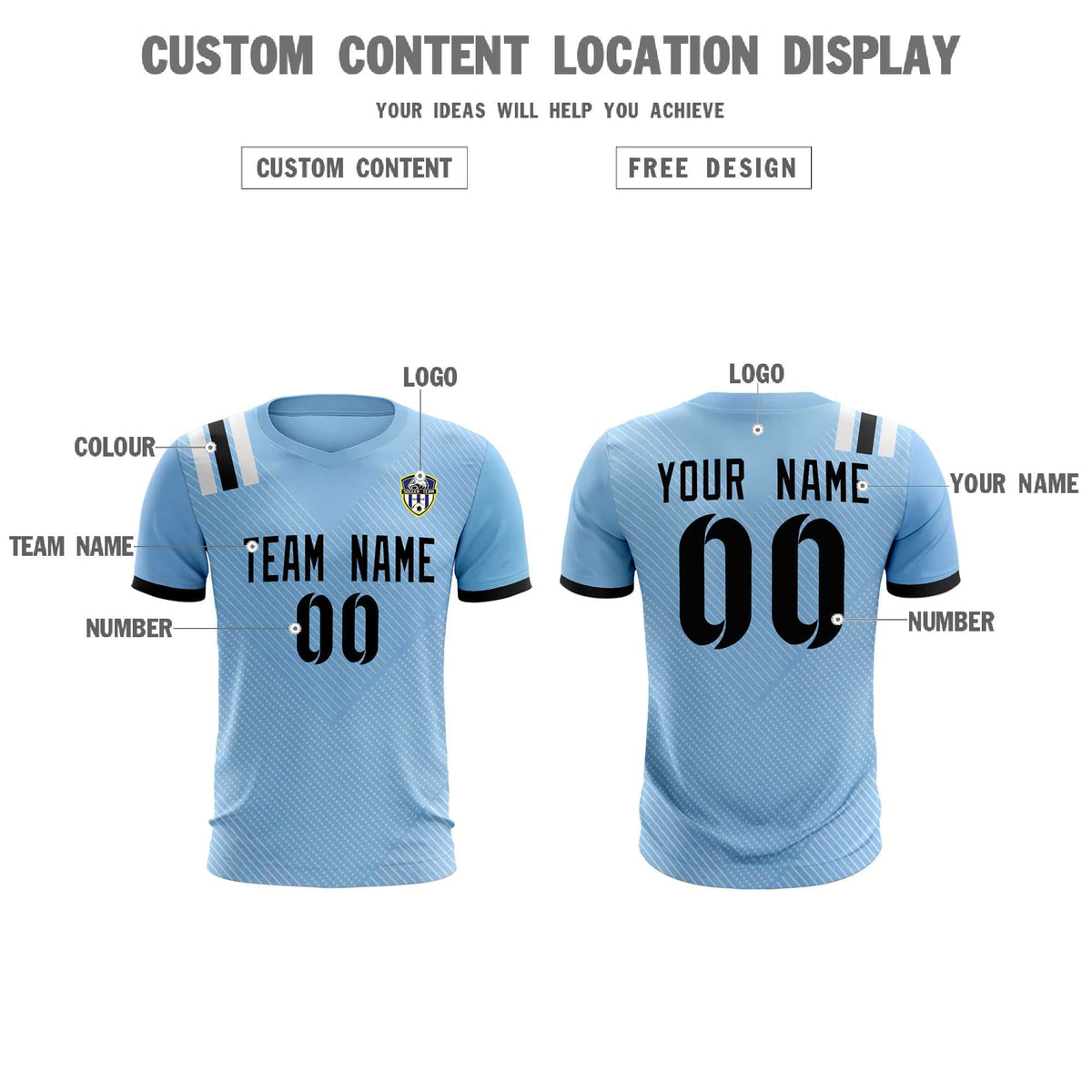 Custom Light Blue Striped Sportswear Soccer Tops/Sets Jersey For Adults