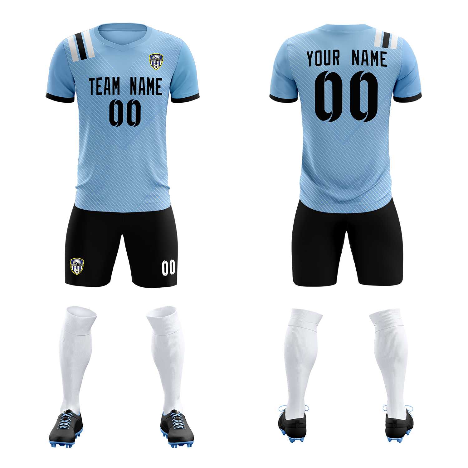 Custom Light Blue Striped Sportswear Soccer Tops/Sets Jersey For Adults