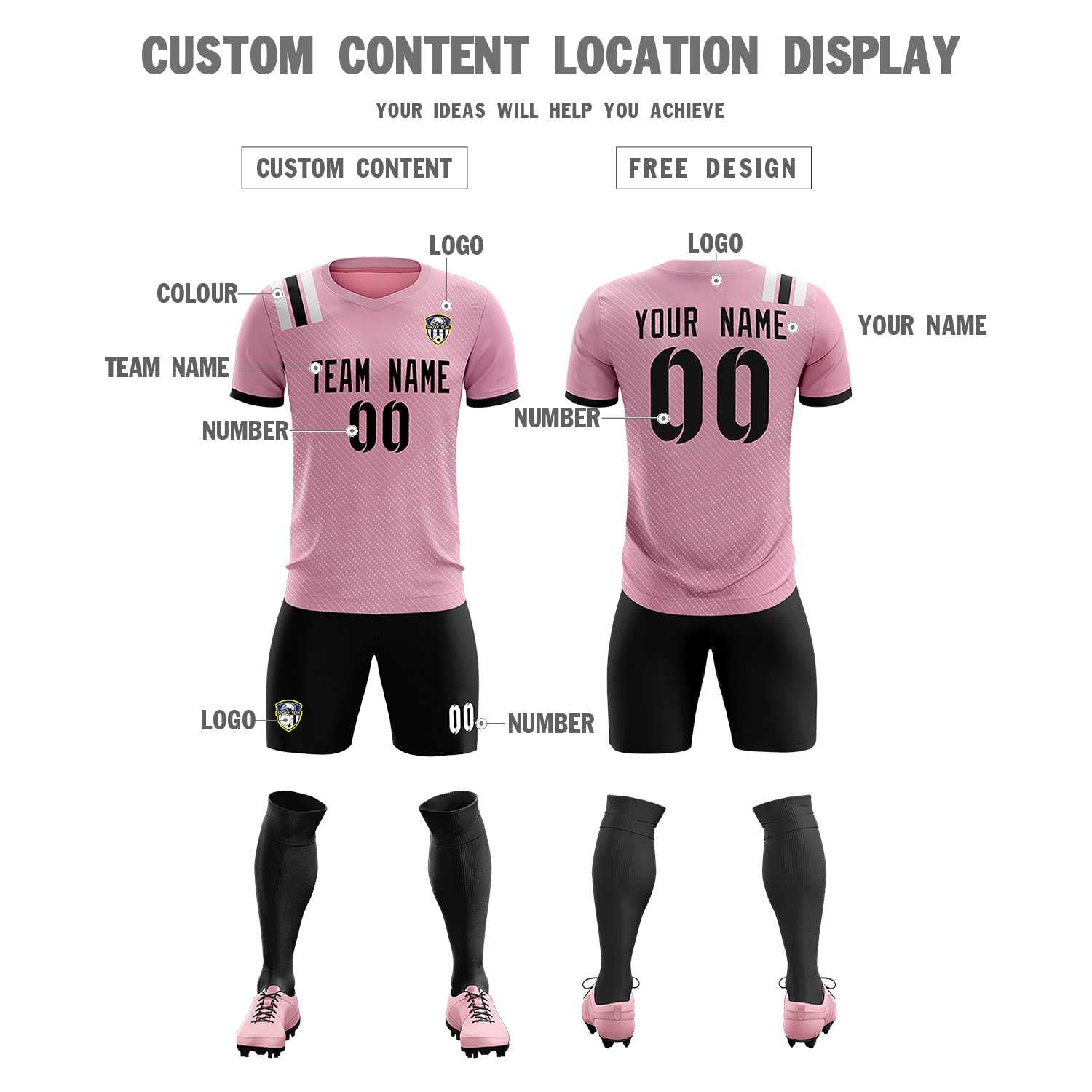 Custom Pink Striped Sportswear Soccer Tops/Sets Jersey For Adults