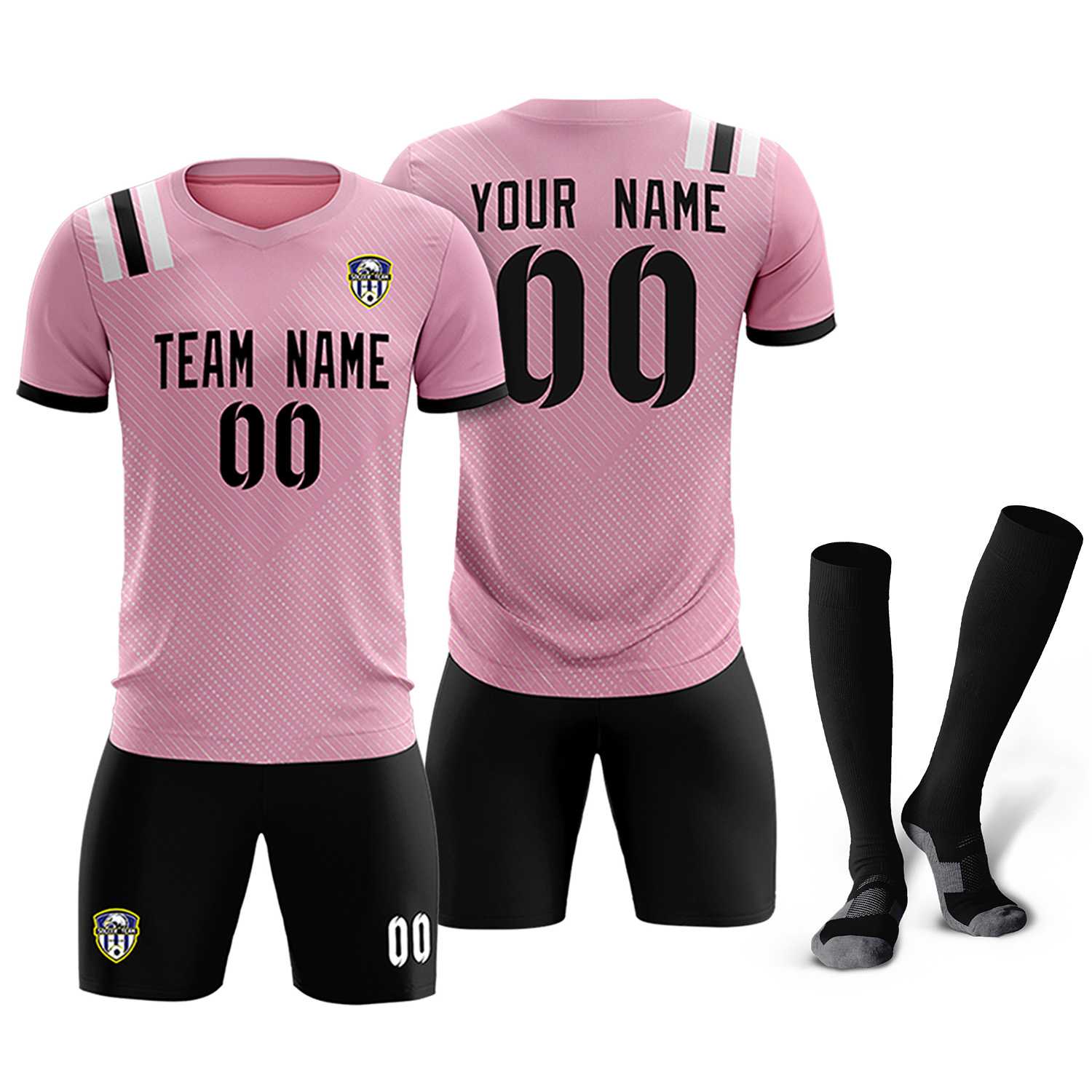 Custom Pink Striped Sportswear Soccer Tops/Sets Jersey For Adults