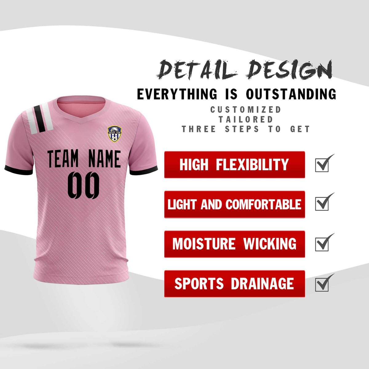 Custom Pink Striped Sportswear Soccer Tops/Sets Jersey For Adults
