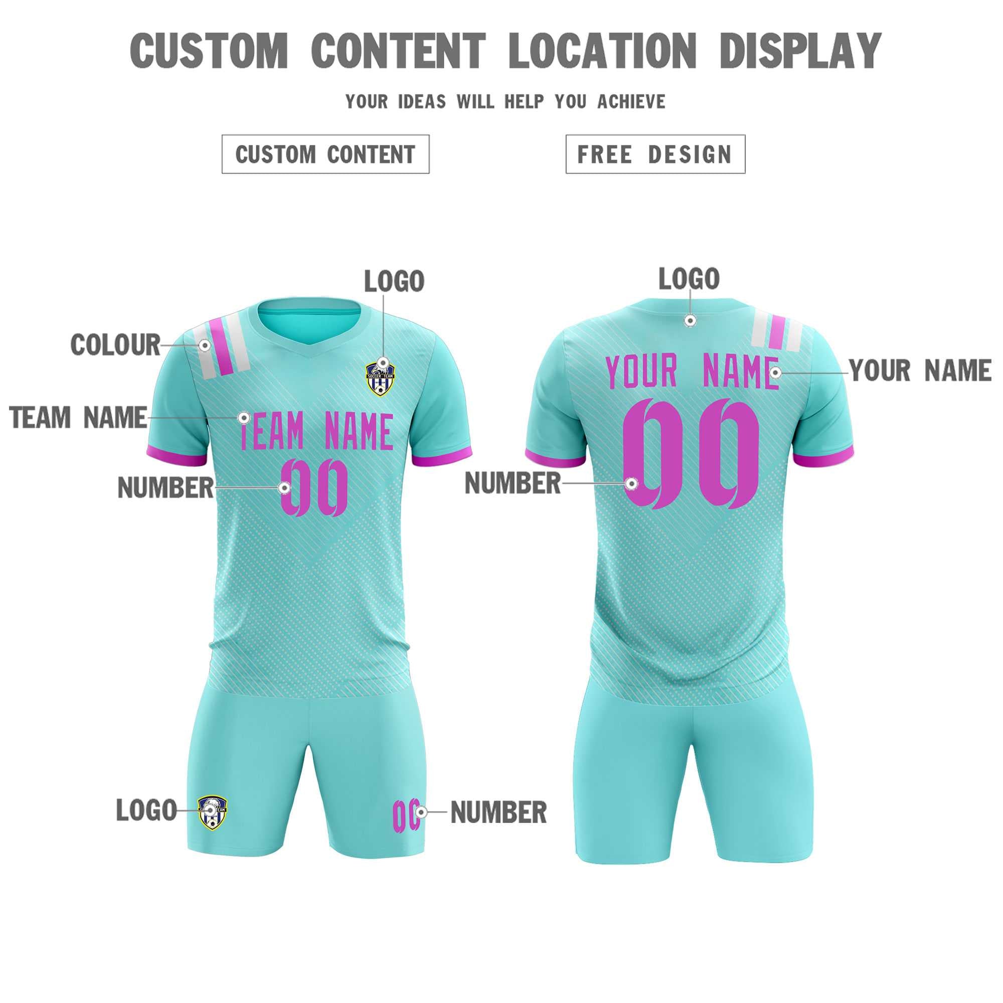 Custom Light Blue Striped Sportswear Soccer Tops/Sets Jersey For Adults