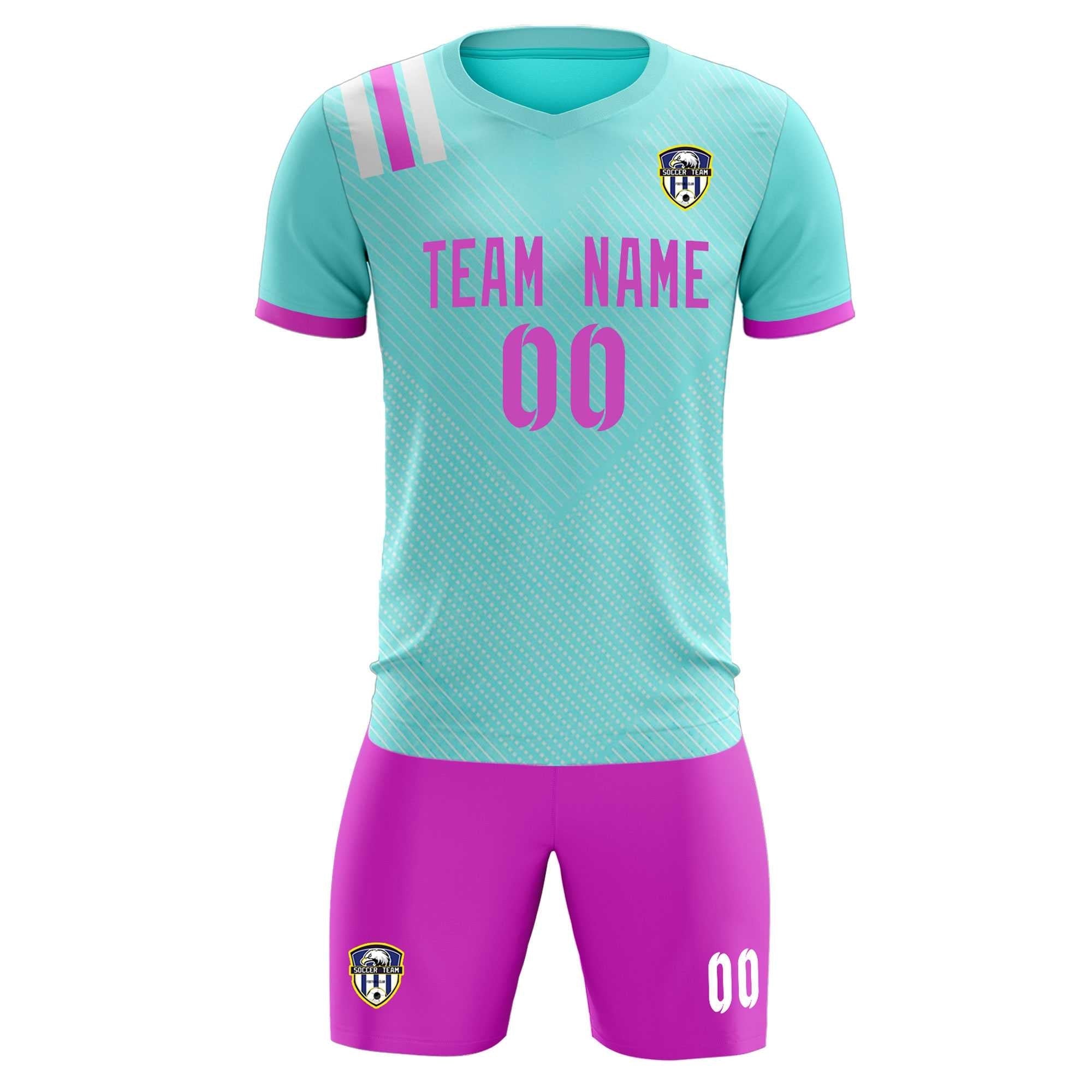 Custom Light Blue Striped Sportswear Soccer Tops/Sets Jersey For Adults