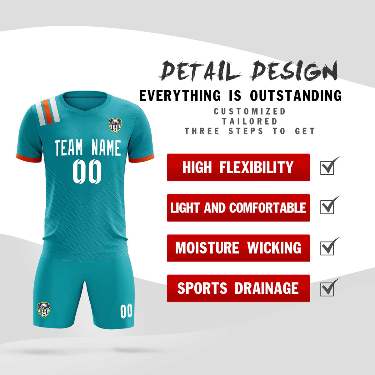 Custom Aqua Striped Sportswear Soccer Tops/Sets Jersey For Adults