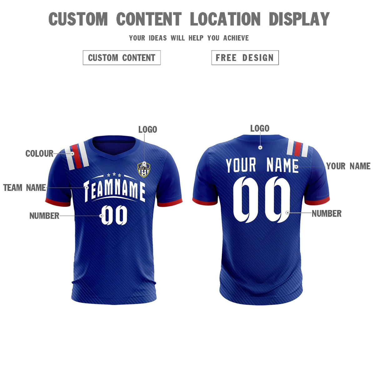 Custom Royal Striped Sportswear Soccer Tops/Sets Jersey For Adults