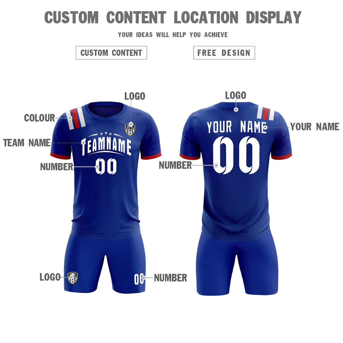 Custom Royal Striped Sportswear Soccer Tops/Sets Jersey For Adults