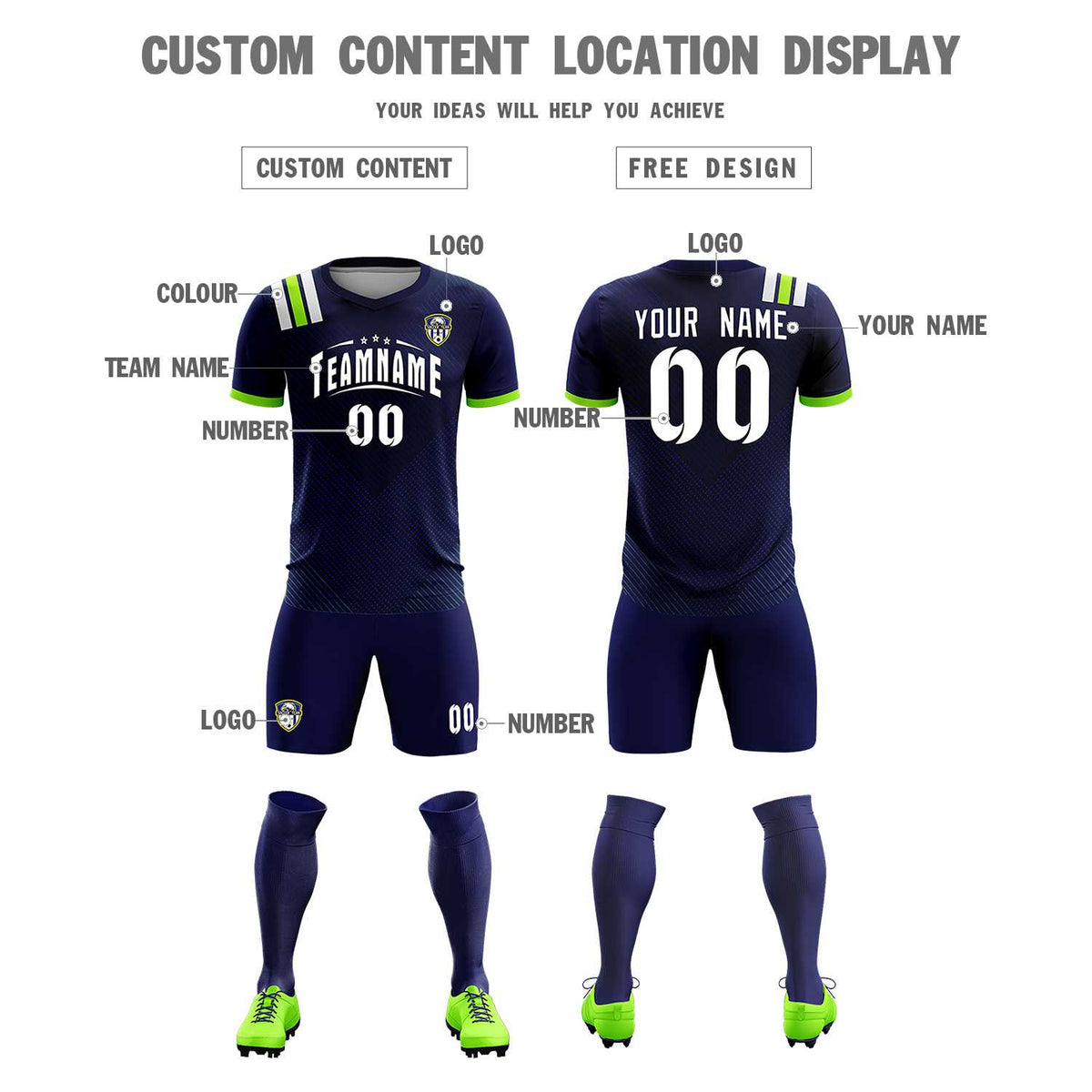 Custom Navy Striped Sportswear Soccer Tops/Sets Jersey For Adults