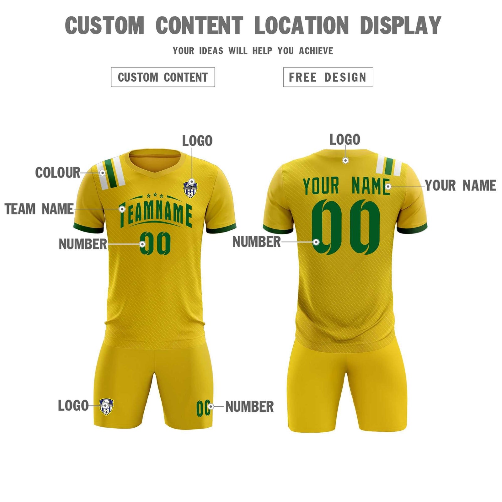 Custom Gold Striped Sportswear Soccer Tops/Sets Jersey For Adults