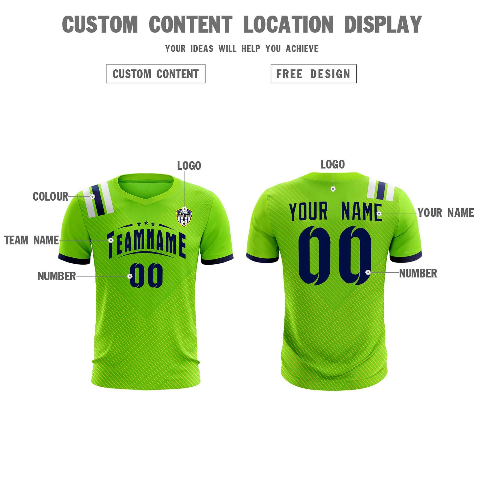Custom Neon Green Striped Sportswear Soccer Tops/Sets Jersey For Adults