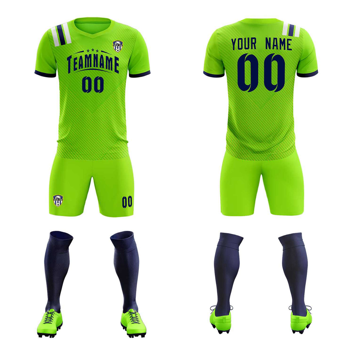 Custom Neon Green Striped Sportswear Soccer Tops/Sets Jersey For Adults