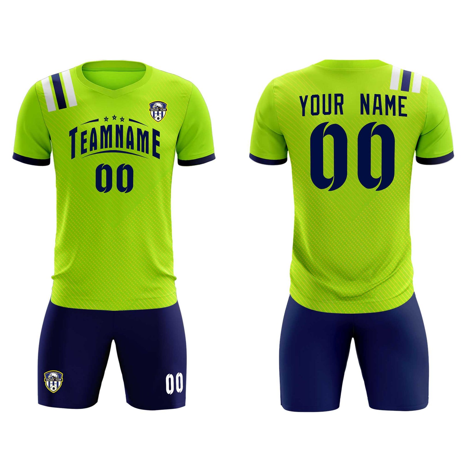 Custom Neon Green Striped Sportswear Soccer Tops/Sets Jersey For Adults
