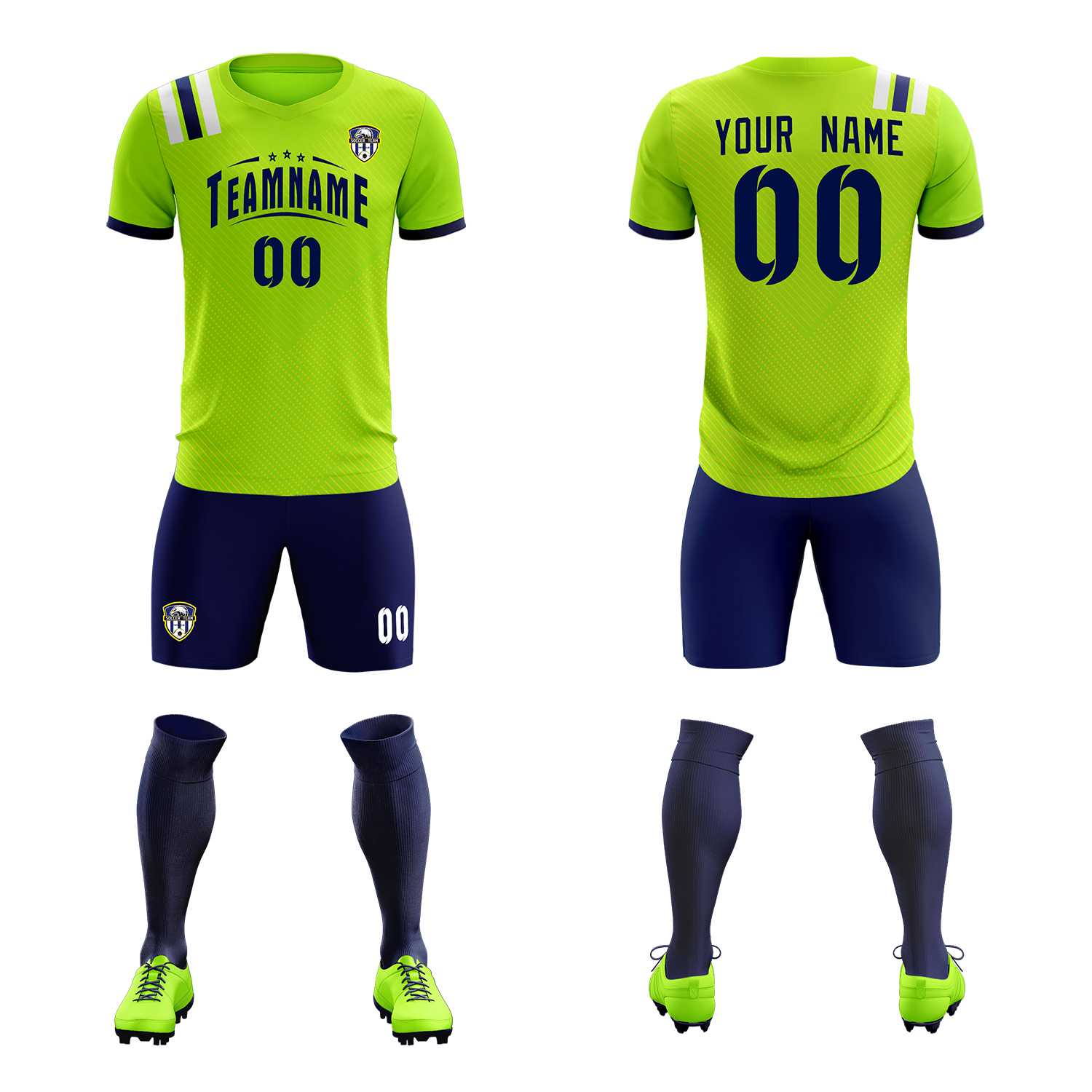 Custom Neon Green Striped Sportswear Soccer Tops/Sets Jersey For Adults