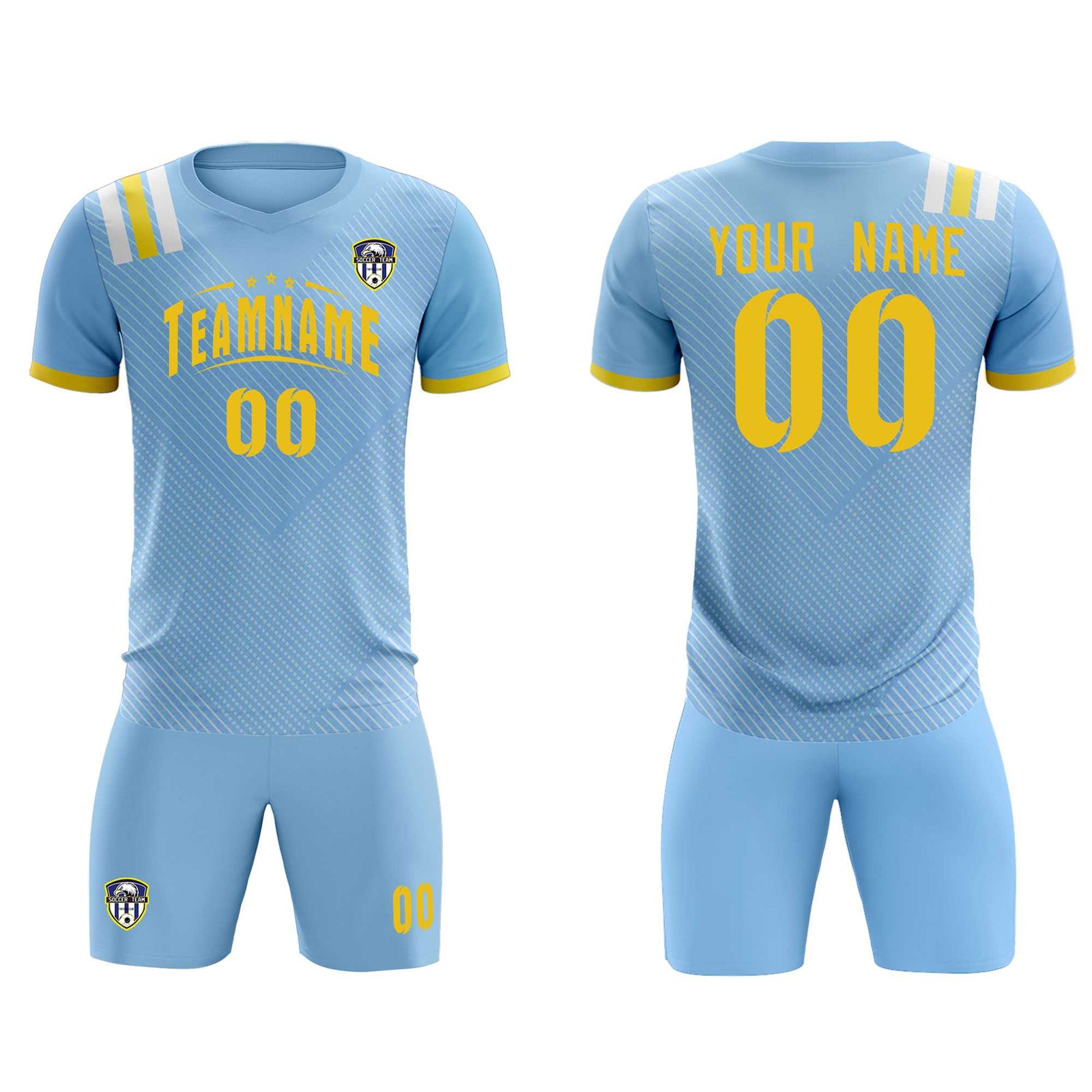 Custom Light Blue Striped Sportswear Soccer Tops/Sets Jersey For Adults
