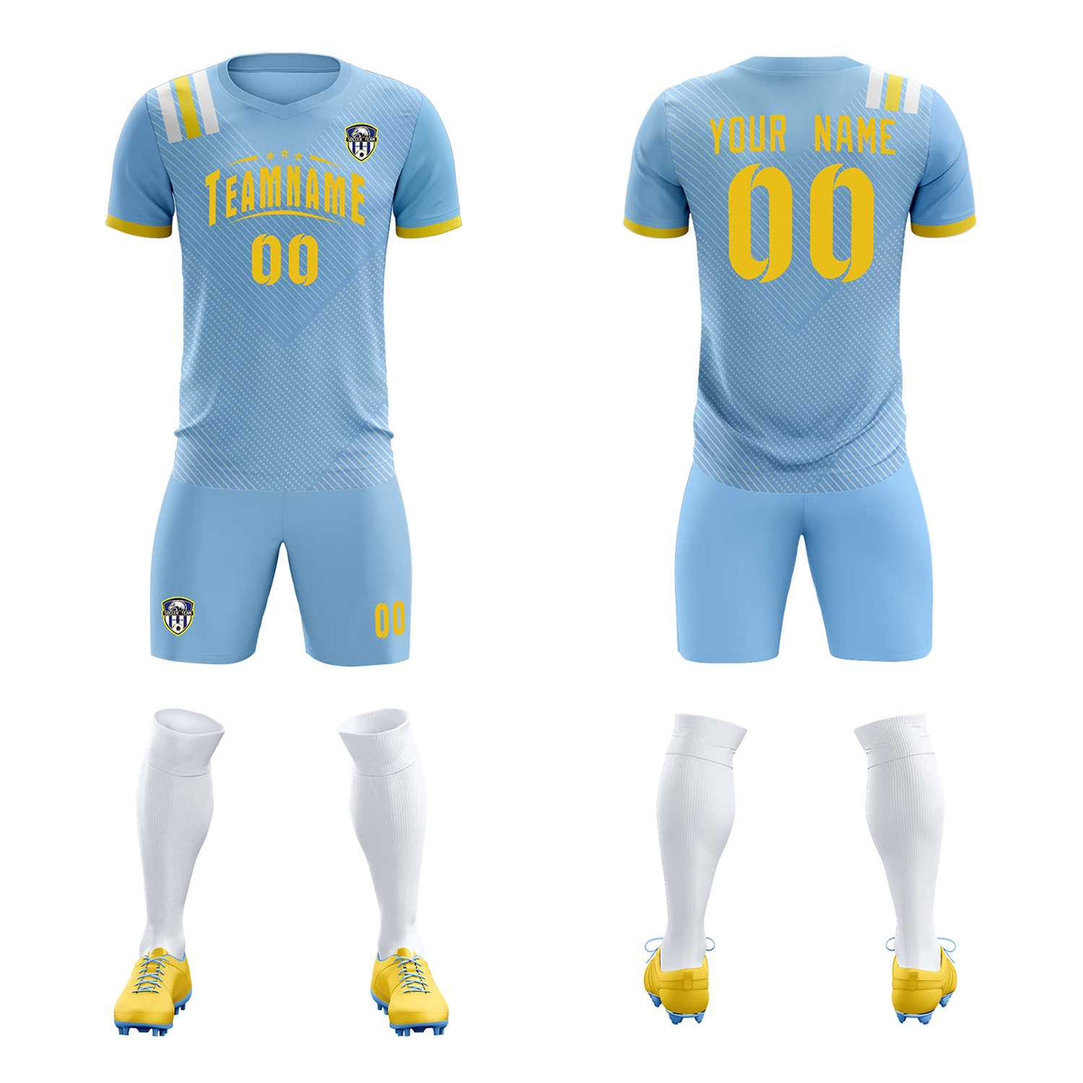 Custom Light Blue Striped Sportswear Soccer Tops/Sets Jersey For Adults