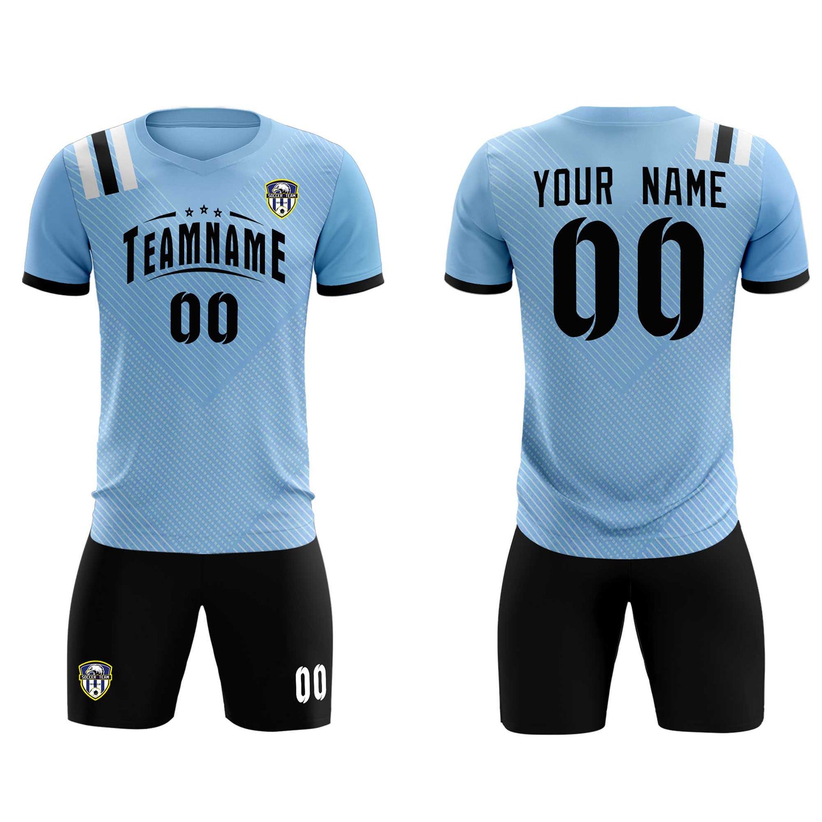 Custom Light Blue Striped Sportswear Soccer Tops/Sets Jersey For Adults