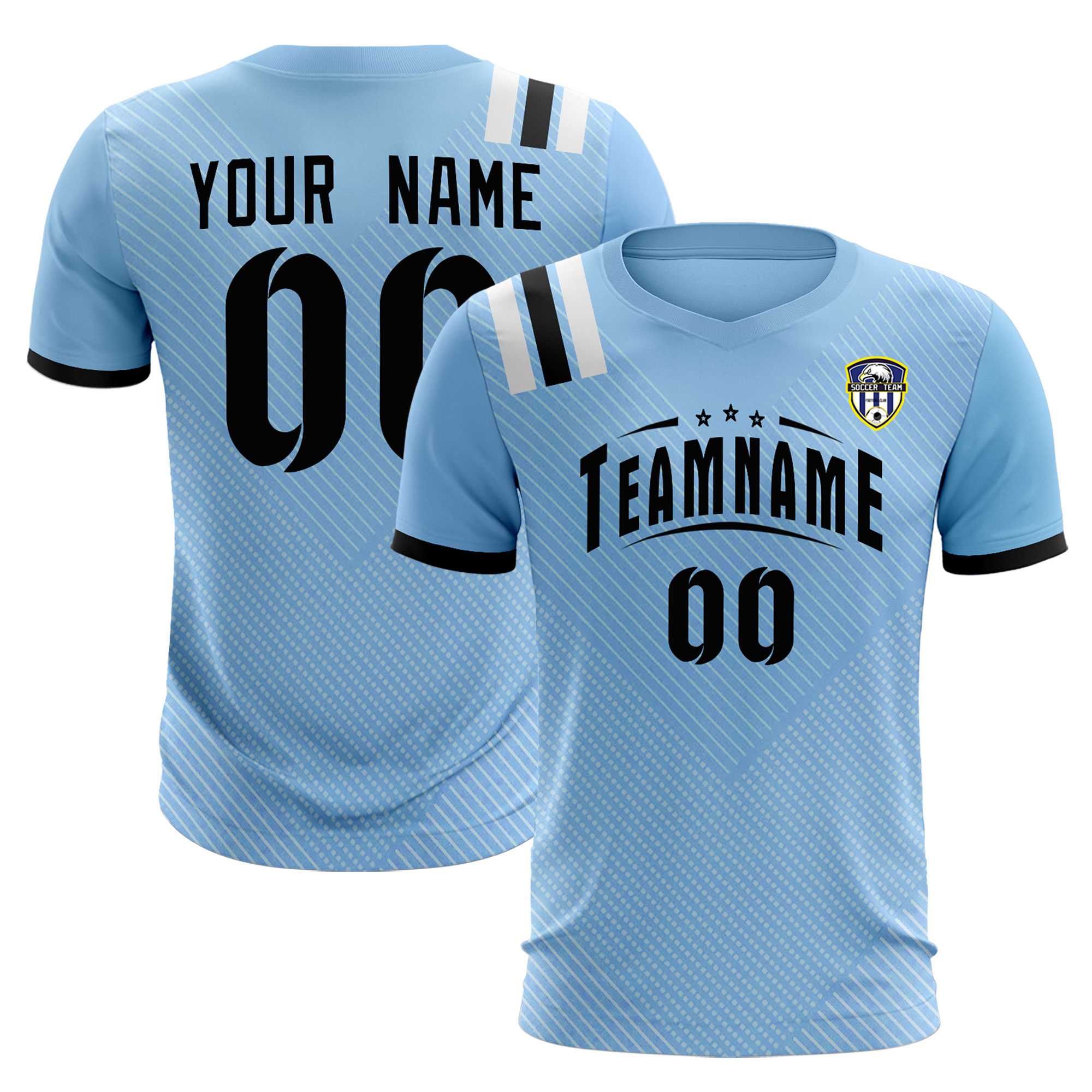 Custom Light Blue Striped Sportswear Soccer Tops/Sets Jersey For Adults