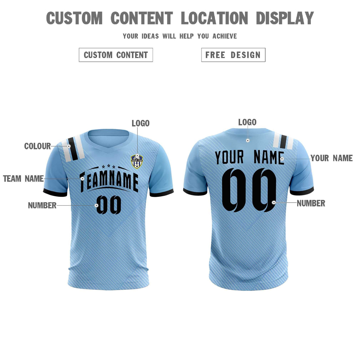 Custom Light Blue Striped Sportswear Soccer Tops/Sets Jersey For Adults