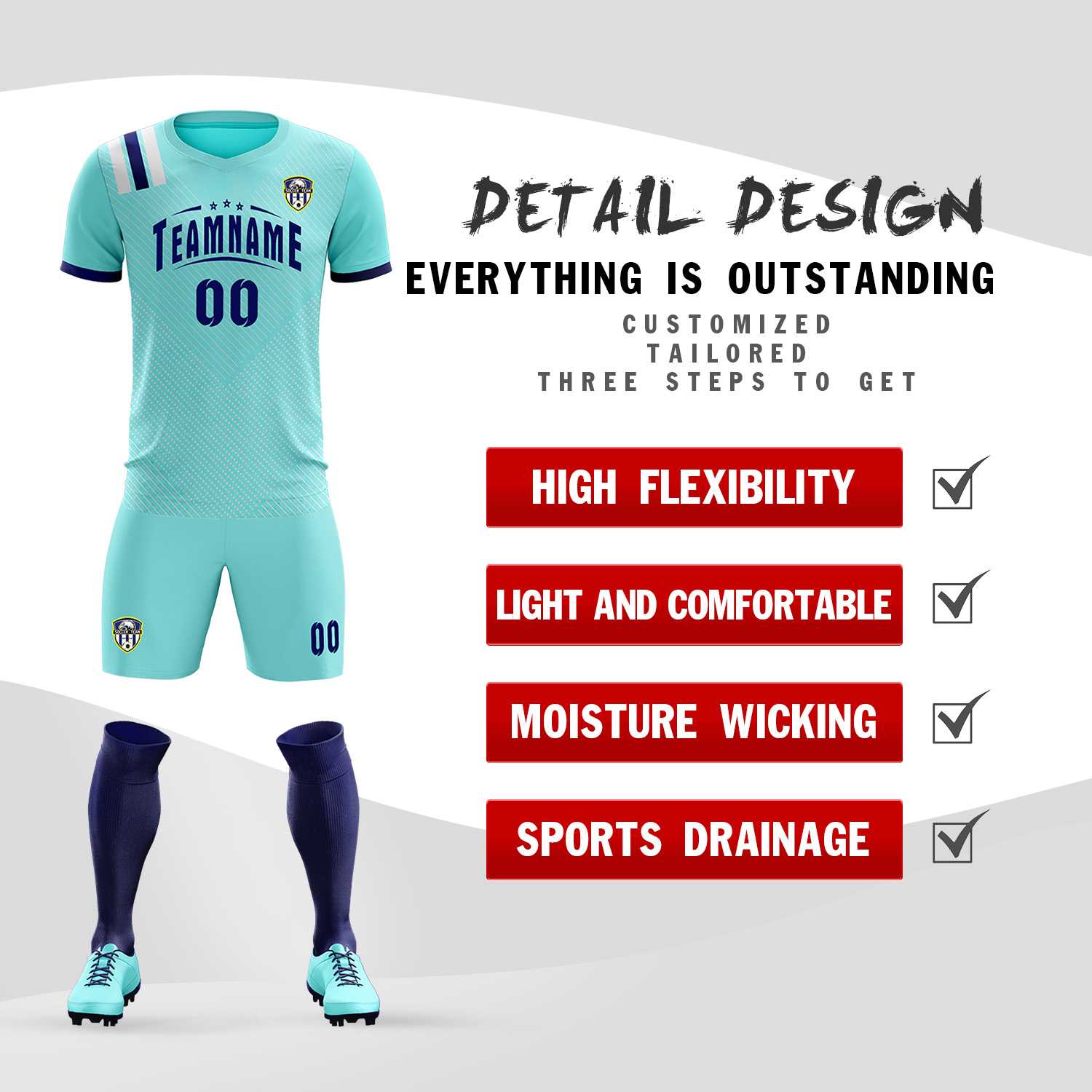Custom Sky Blue Striped Sportswear Soccer Tops/Sets Jersey For Adults