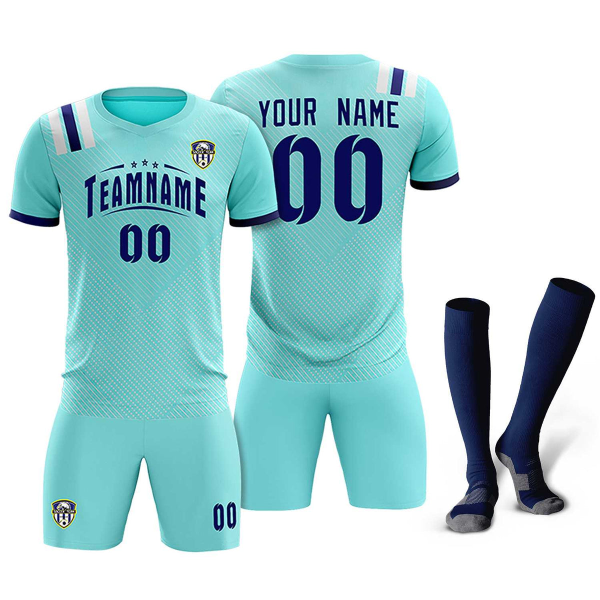 Custom Sky Blue Striped Sportswear Soccer Tops/Sets Jersey For Adults