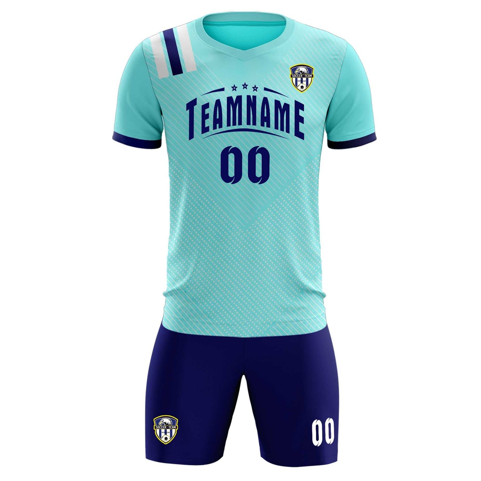 Custom Sky Blue Striped Sportswear Soccer Tops/Sets Jersey For Adults