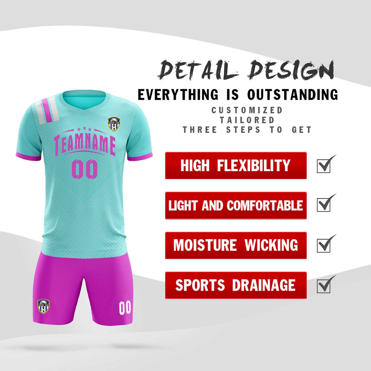 Custom Light Blue Striped Sportswear Soccer Tops/Sets Jersey For Adults