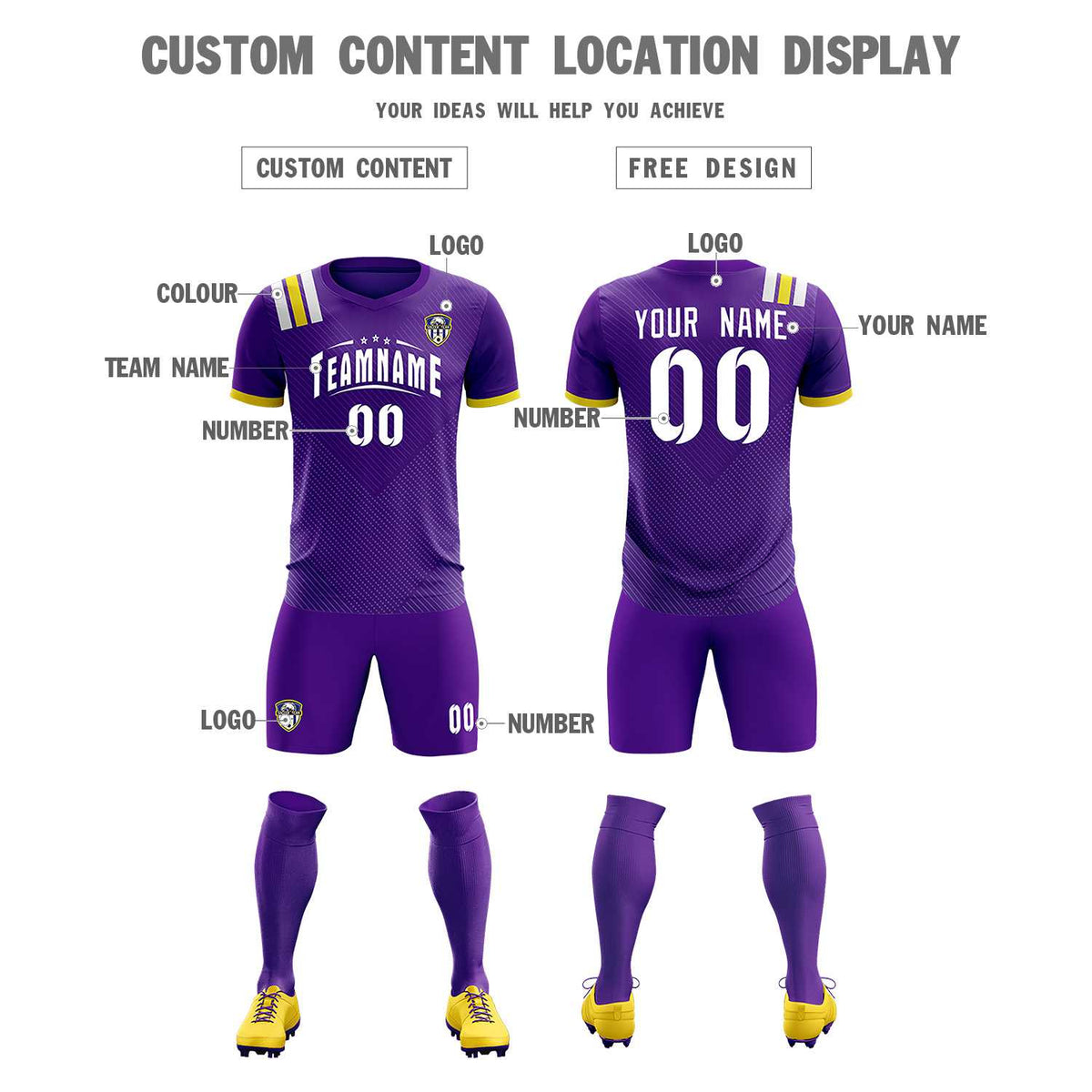 Custom Purple Striped Sportswear Soccer Tops/Sets Jersey For Adults