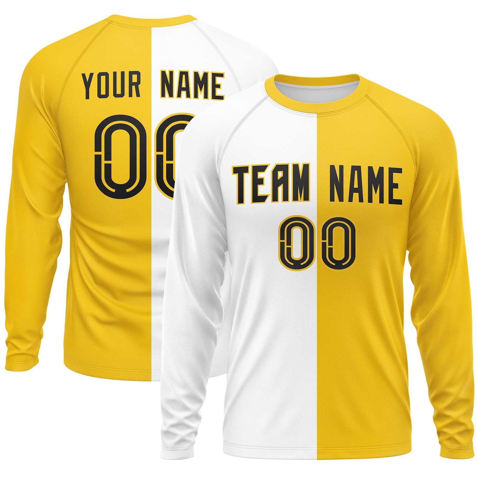 Custom White Gold Neck Split Design Long Sleeve Performance T-Shirt