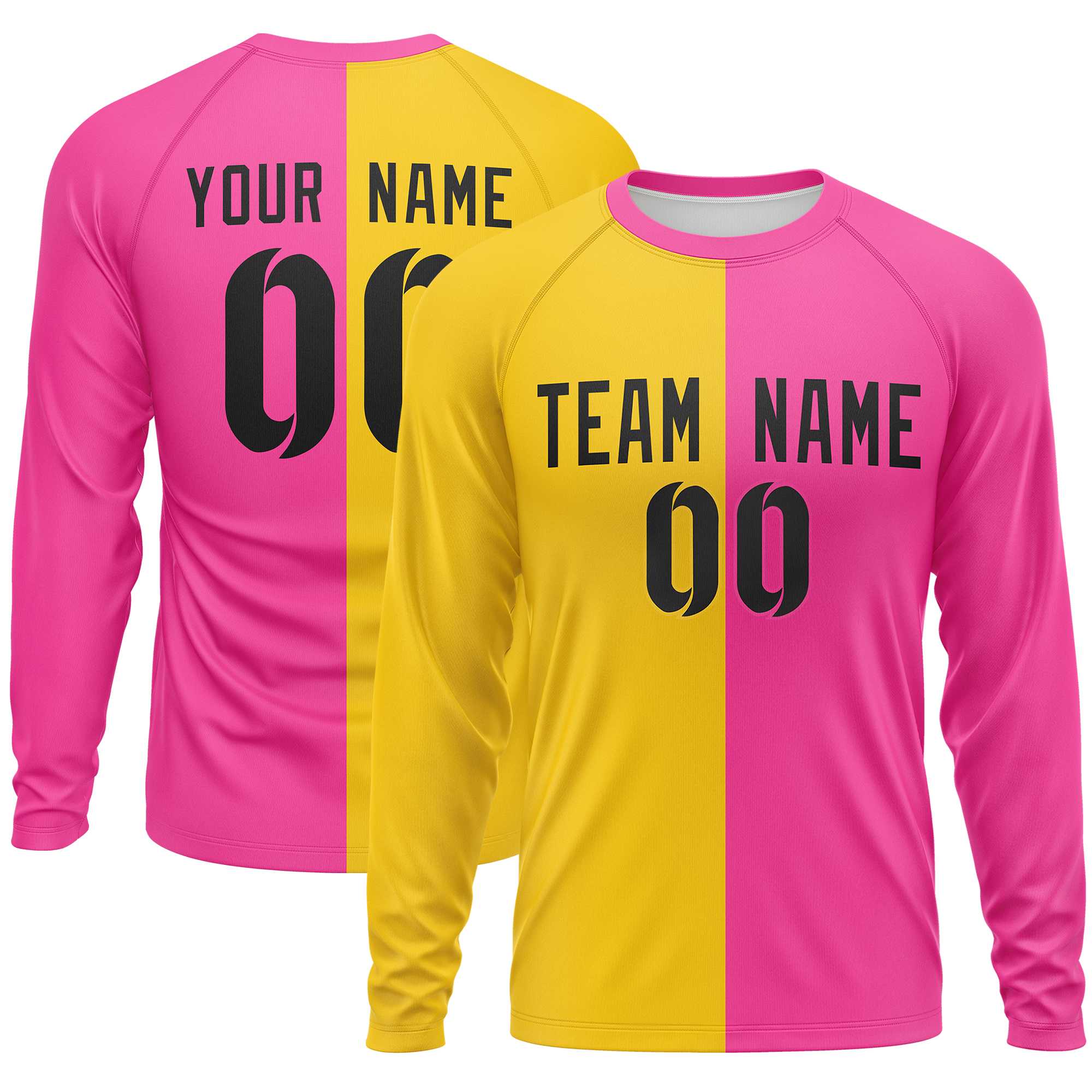 Custom Gold Pink Neck Split Design Long Sleeve Performance T-Shirt