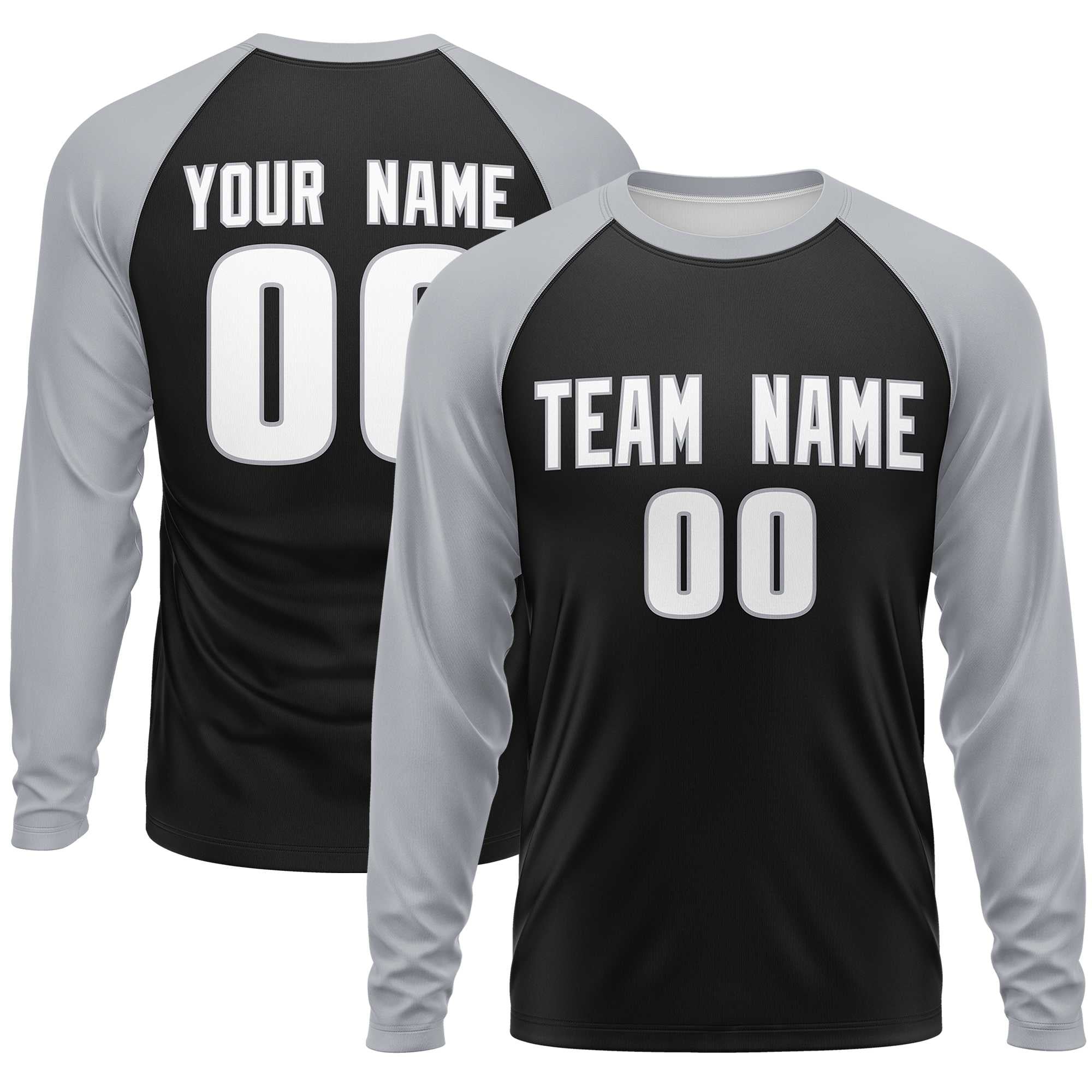 Custom Black Gray Crew Neck Split Design Long Sleeve Performance T-Shirt