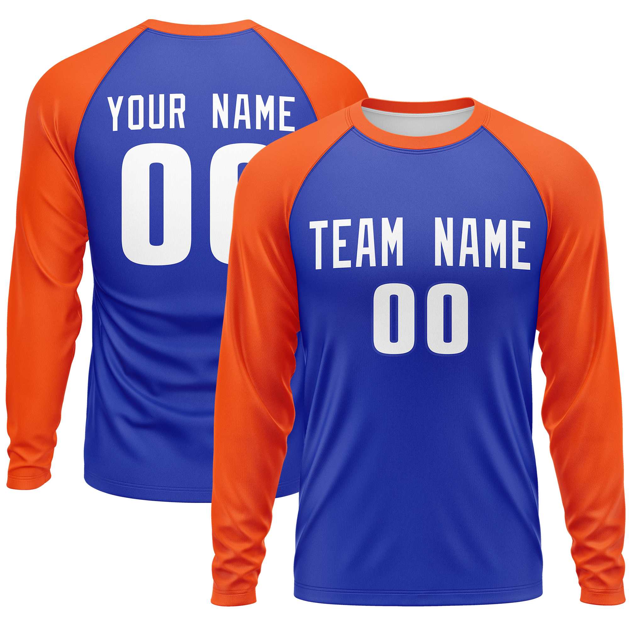 Custom Royal Orange Crew Neck Split Design Long Sleeve Performance T-Shirt