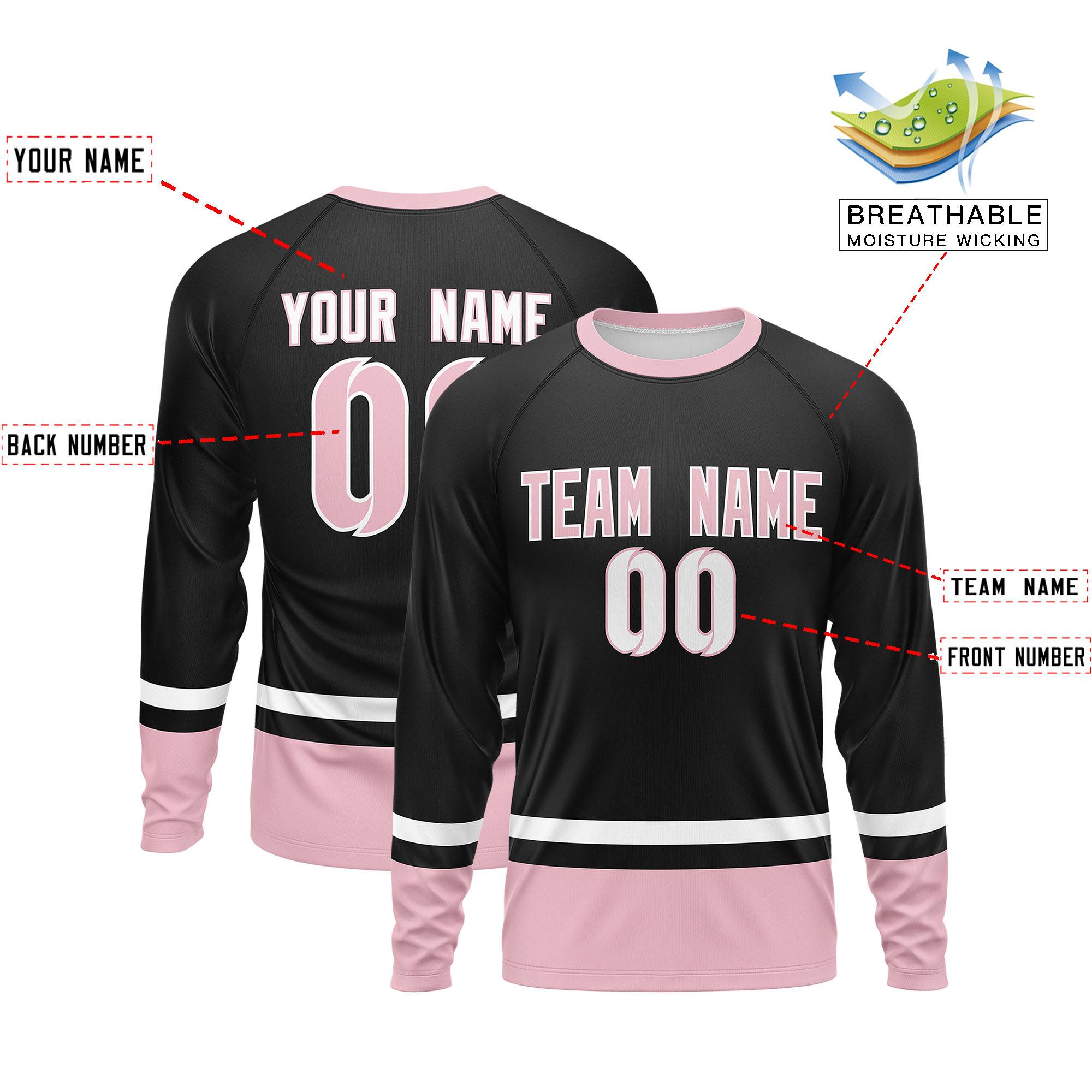 Custom Black White-Light Pink Color Block Design Long Sleeve Performance T-Shirt