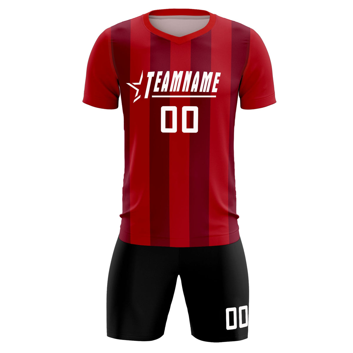 Custom Red Crimson Vertical Stripes Casual Outdoor Soccer Sets Jersey