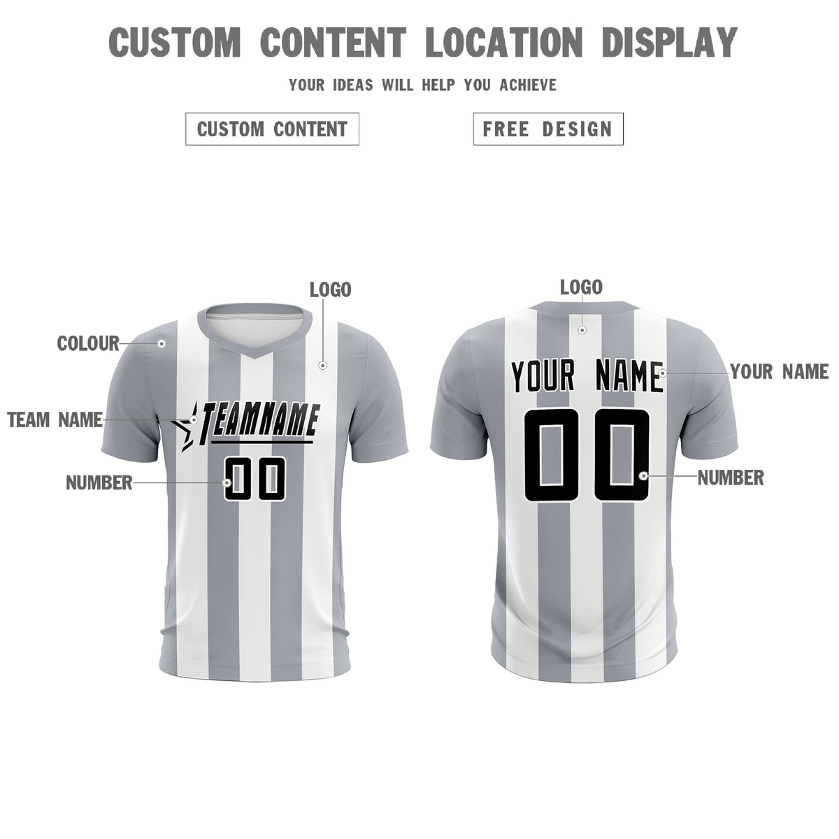 Custom White Gray Vertical Stripes Casual Outdoor Soccer Sets Jersey