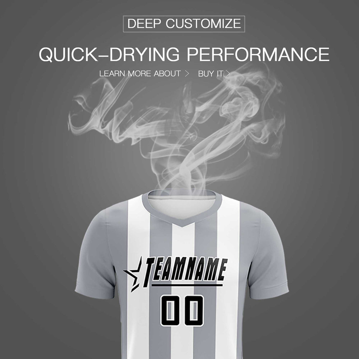 Custom White Gray Vertical Stripes Casual Outdoor Soccer Sets Jersey