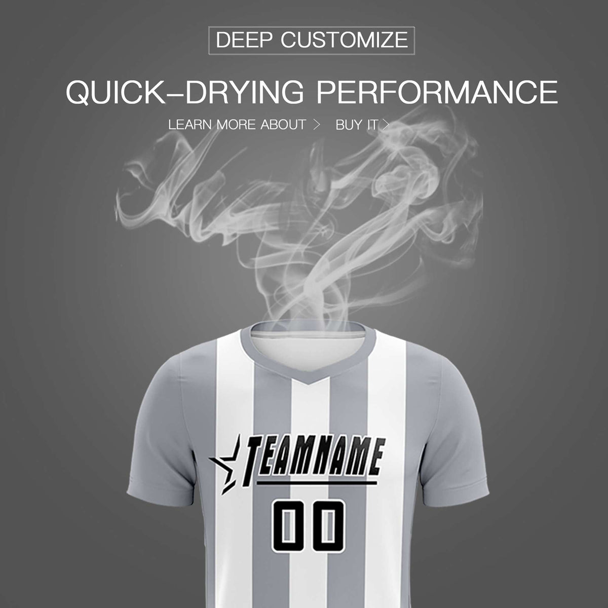 Custom White Gray Vertical Stripes Casual Outdoor Soccer Sets Jersey