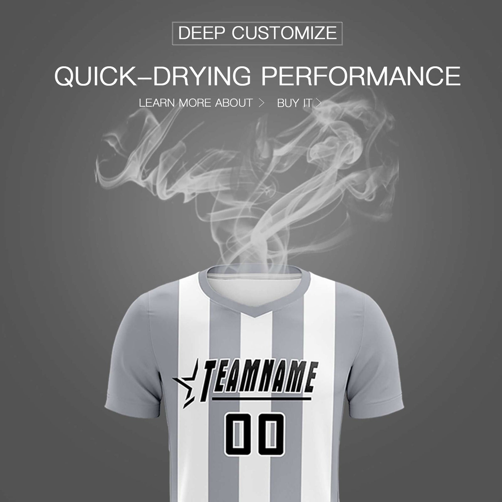 Custom White Gray Vertical Stripes Casual Outdoor Soccer Sets Jersey
