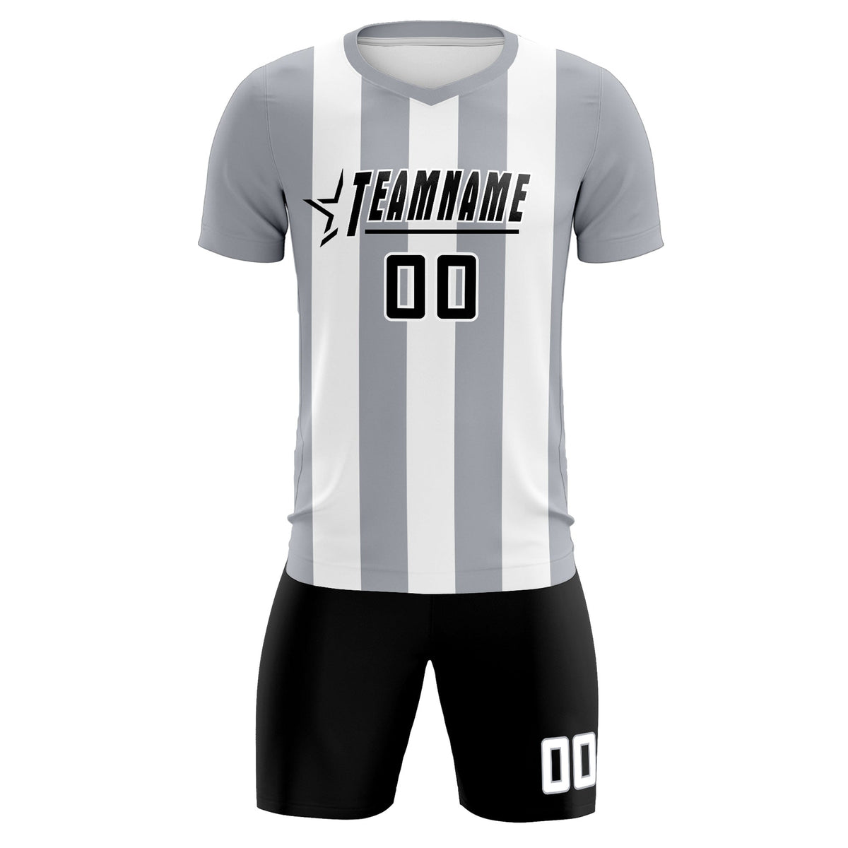 Custom White Gray Vertical Stripes Casual Outdoor Soccer Sets Jersey