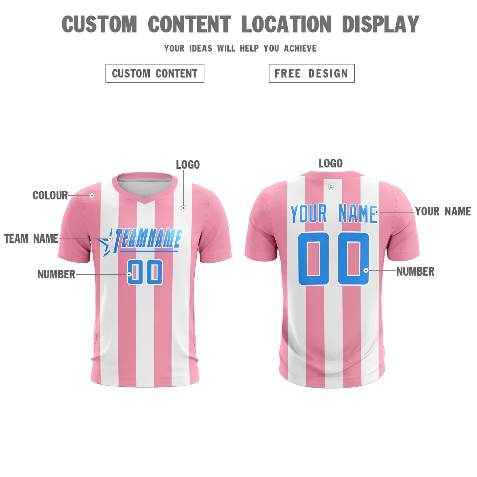 Custom White Light Pink Vertical Stripes Casual Outdoor Soccer Sets Jersey