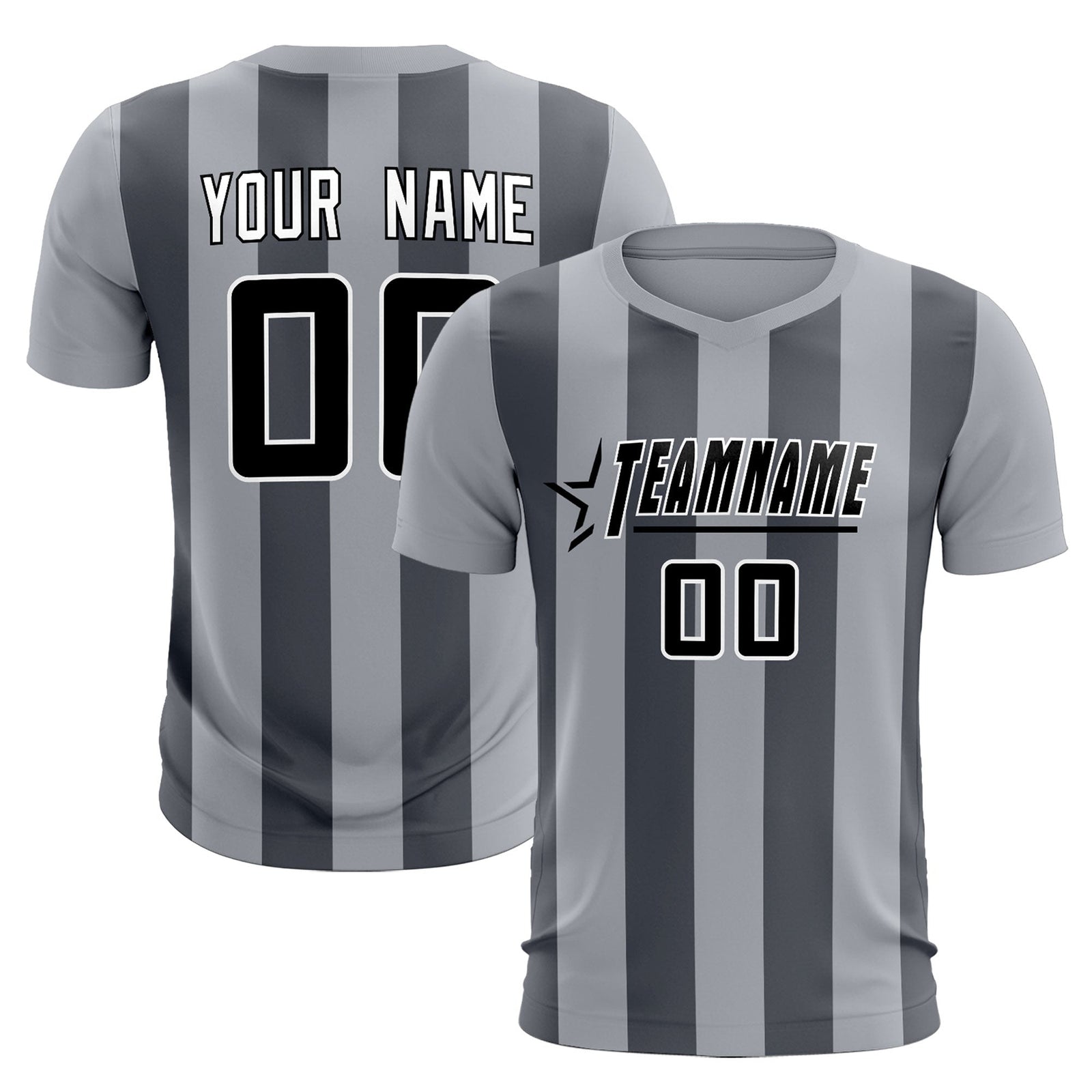 Custom Gray Dark Gray Vertical Stripes Casual Outdoor Soccer Sets Jersey