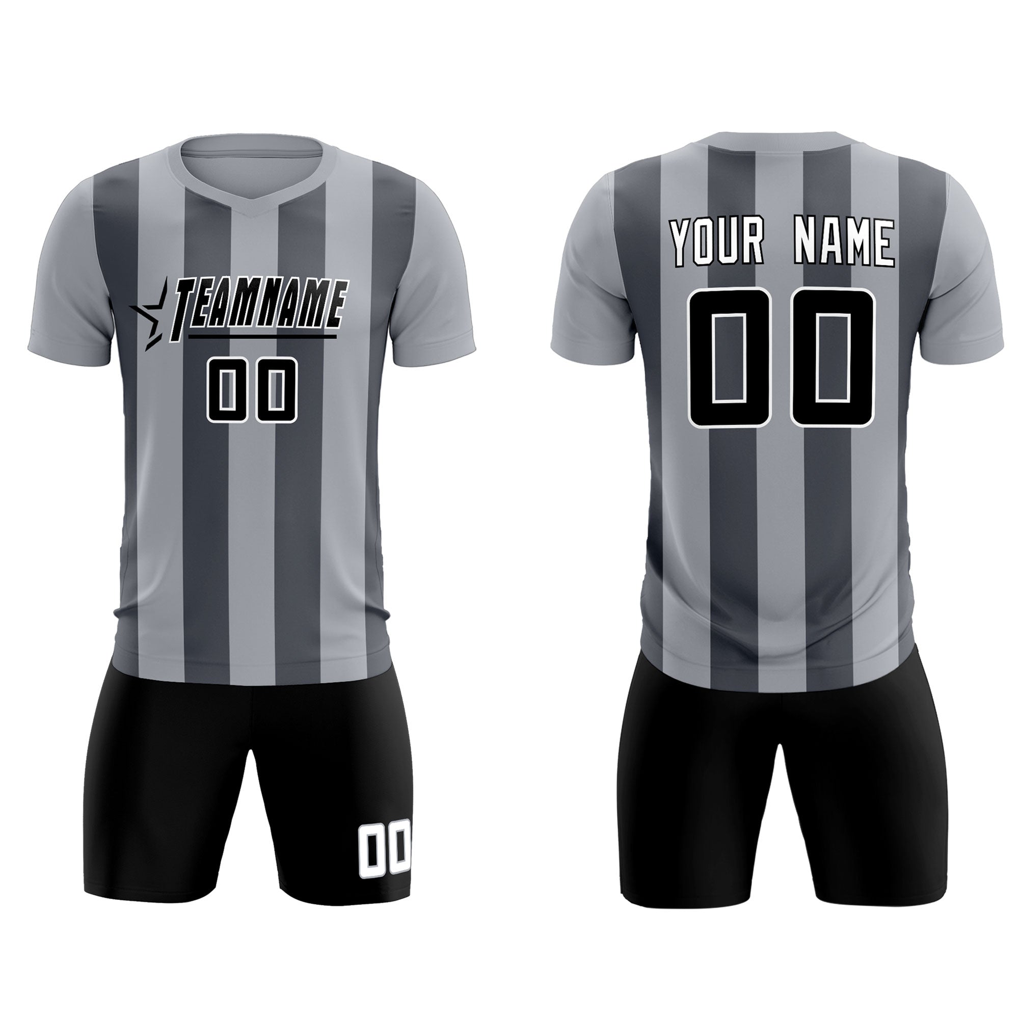 Custom Gray Dark Gray Vertical Stripes Casual Outdoor Soccer Sets Jersey
