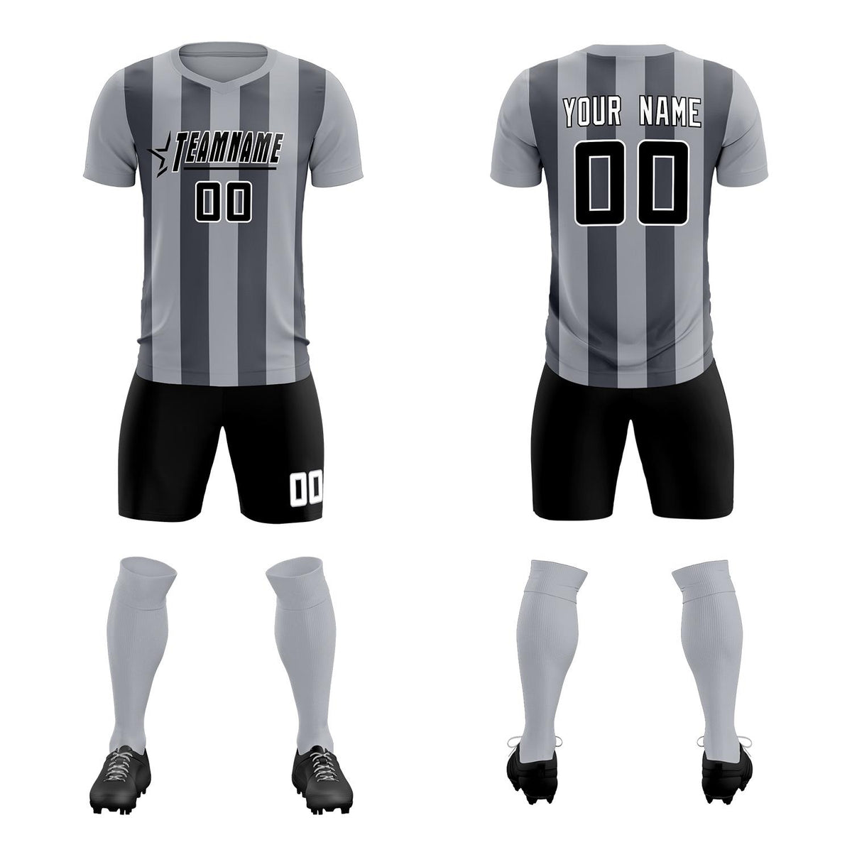 Custom Gray Dark Gray Vertical Stripes Casual Outdoor Soccer Sets Jersey