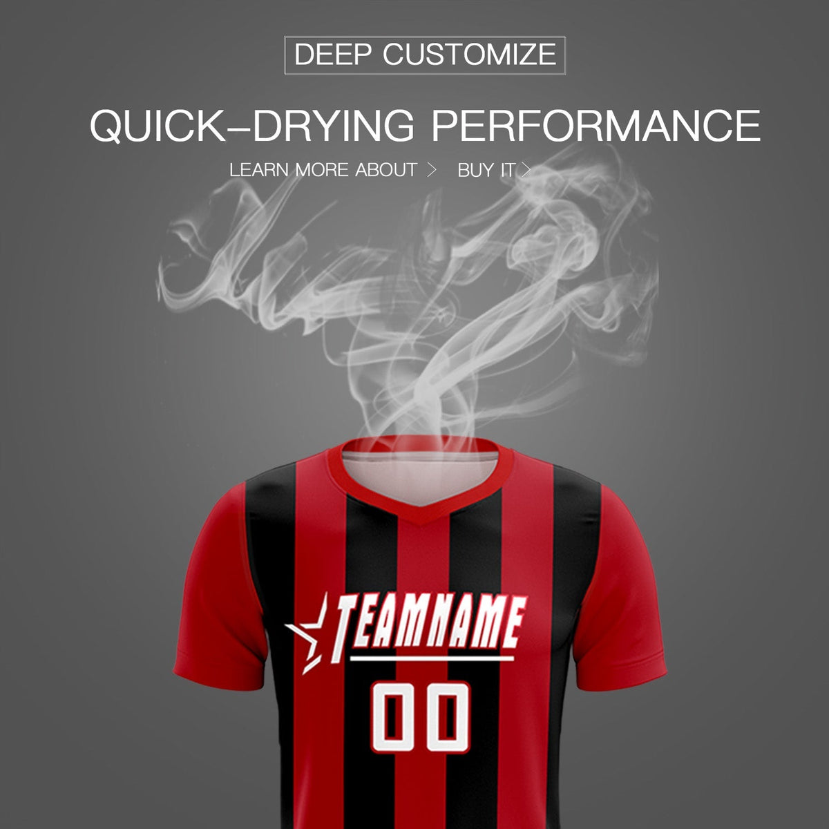 Custom Red Black Vertical Stripes Casual Outdoor Soccer Sets Jersey