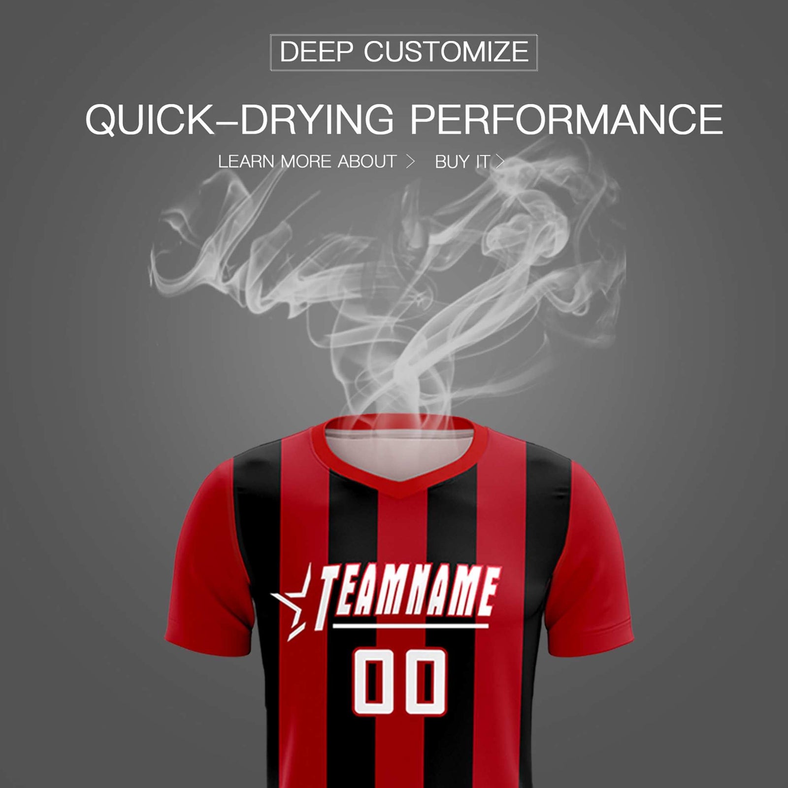 Custom Red Black Vertical Stripes Casual Outdoor Soccer Sets Jersey
