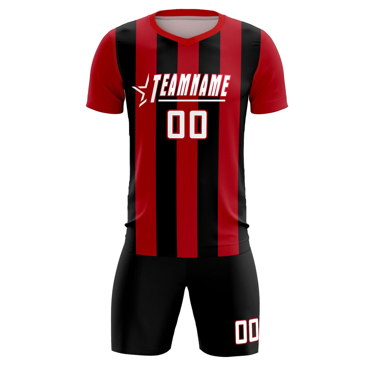 Custom Red Black Vertical Stripes Casual Outdoor Soccer Sets Jersey