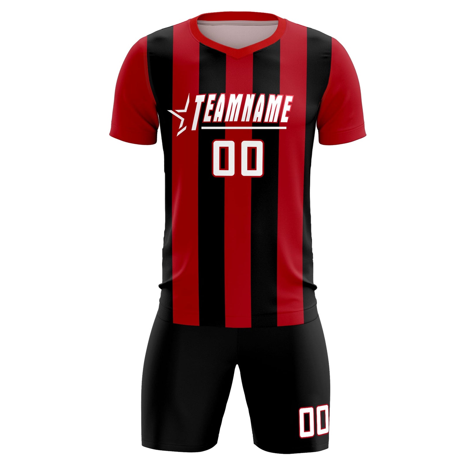 Custom Red Black Vertical Stripes Casual Outdoor Soccer Sets Jersey