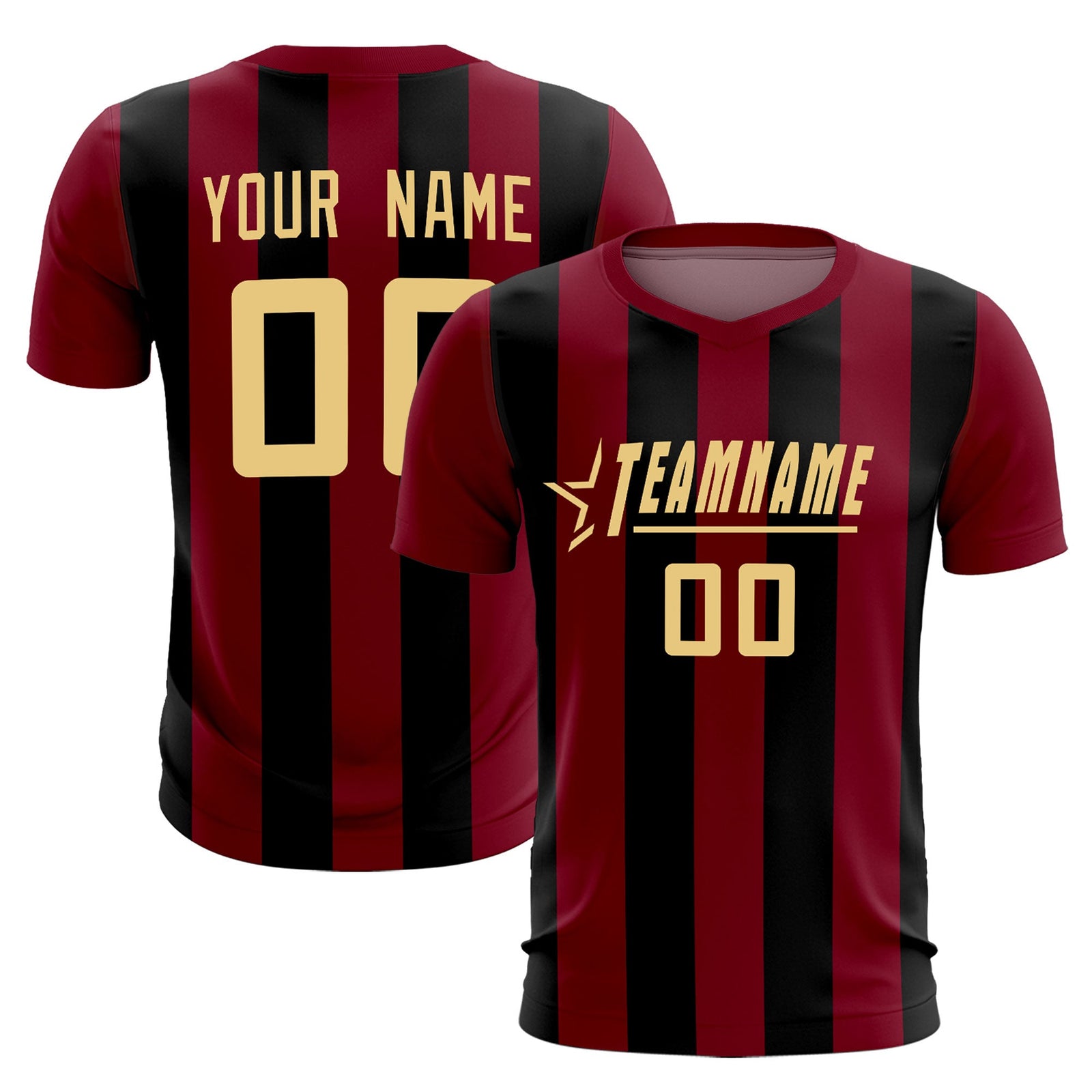 Custom Crimson Black Vertical Stripes Casual Outdoor Soccer Sets Jersey